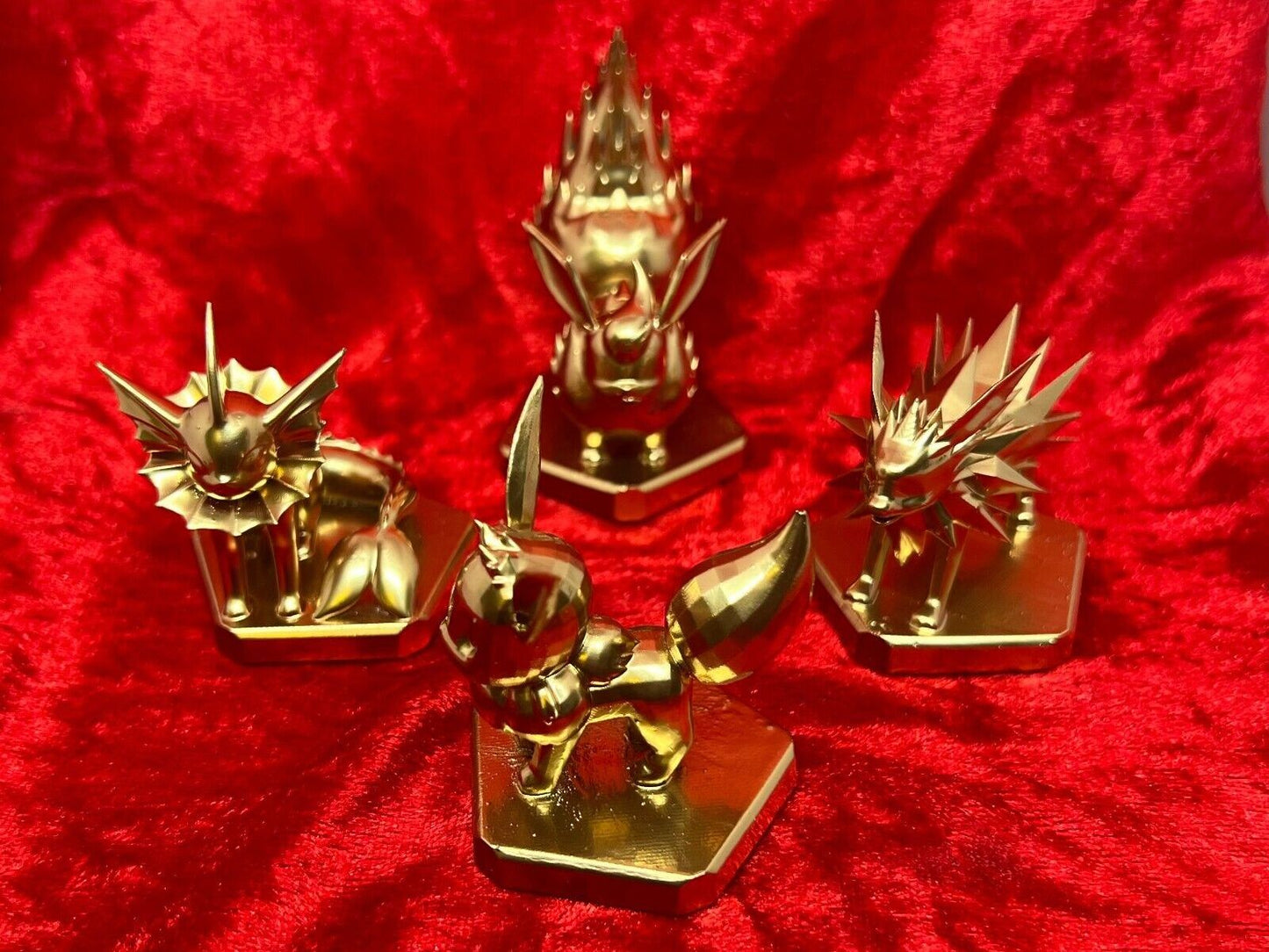 Pokemon #133 Eevee #134 Vaporeon #135 Jolteon #136 Flareon set gold trophy statu