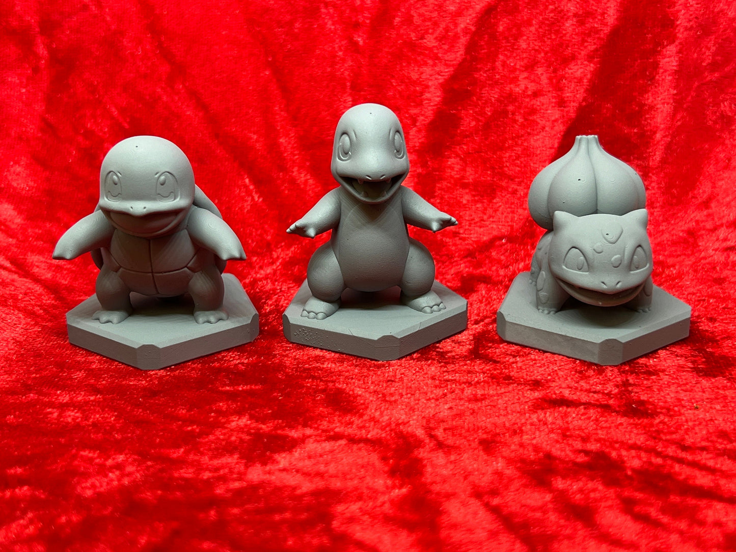 Pokemon #001 Bulbasaur, #004 Charmander, #007 Squirtle, gen 1 starter set figures Grey TCG statues
