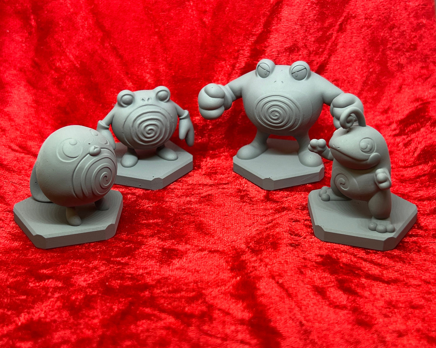 Pokemon #060 Poliwag, #061 Poliwhirl, #062 Poliwrath and #186 Politoed figures Set Grey TCG Statues
