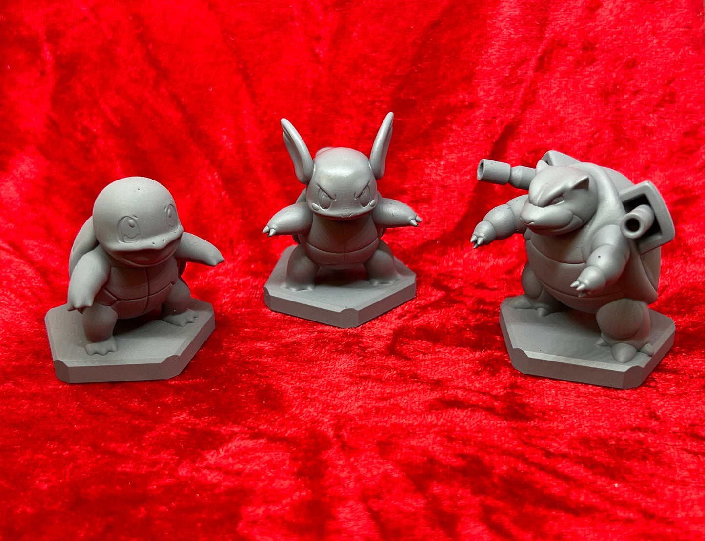 Pokemon #007 Squirtle, #008 Wartortle and #009 Blastoise figures Set Grey TCG Statues