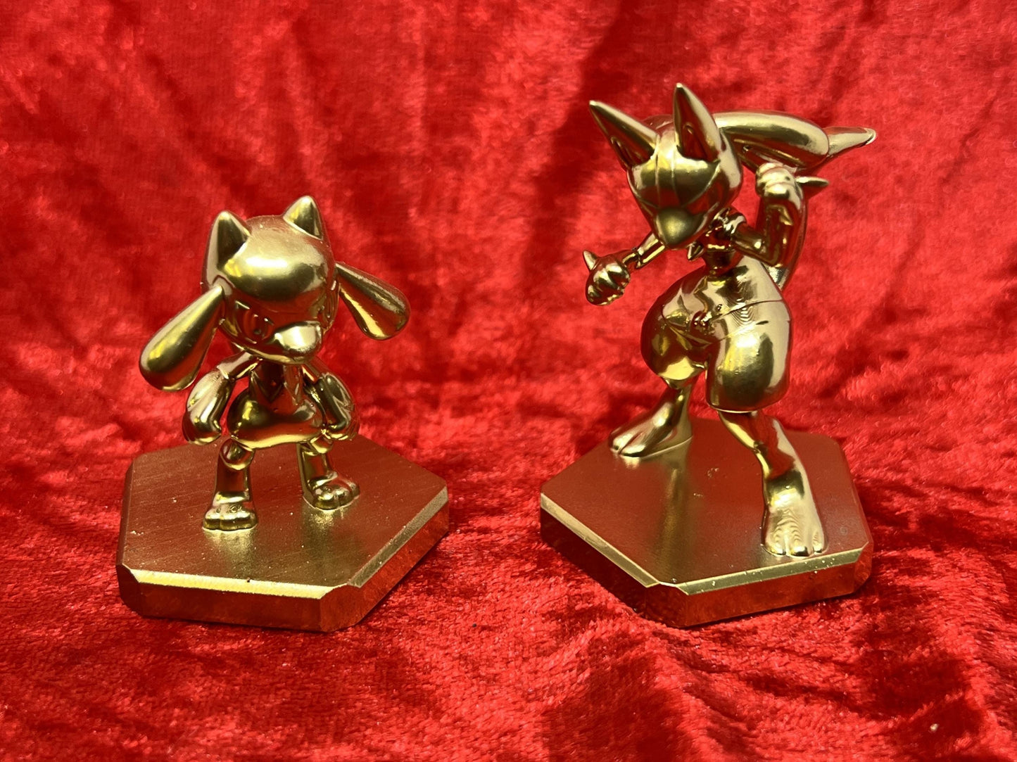 Pokemon #447 Riolu and #448 Lucario figures Gold TCG Statue Set
