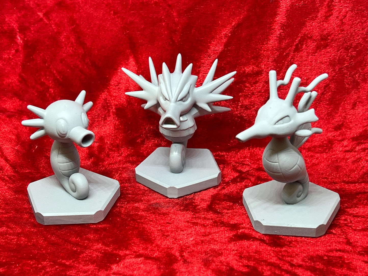 Pokemon #116 Horsea, #117 Seadra and #230 Kingdra Figures Set Grey TCG Statues