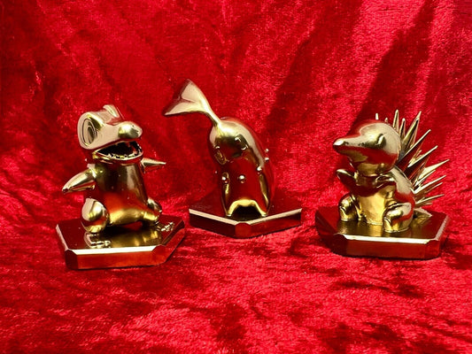 Pokemon #152 Chikorita #155 Cyndaquil #158 totodile set figures Gold TCG statues
