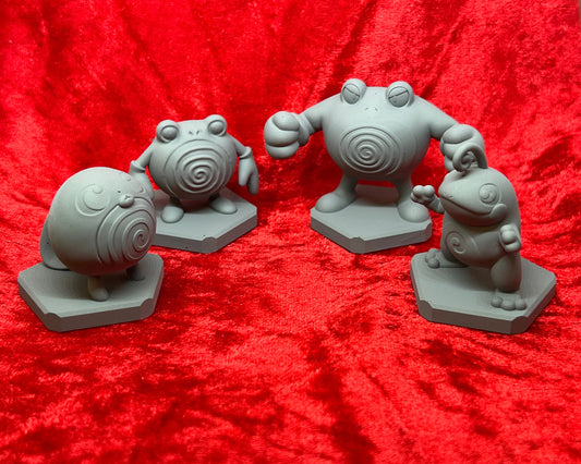 Pokemon #060 Poliwag, #061 Poliwhirl,  #062 Poliwrath and #186 Politoed figures Set Grey TCG Statues