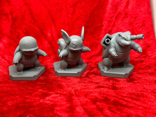 Pokemon #007 Squirtle, #008 Wartortle and #009 Blastoise figures Set Grey TCG Statues