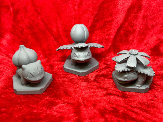 Pokemon #001 Bulbasaur, #002 Ivysaur, #003 Venusaur, figures set Grey TCG statues