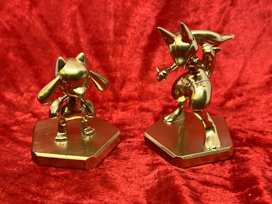 Pokemon #447 Riolu and #448 Lucario figures Gold TCG Statue Set