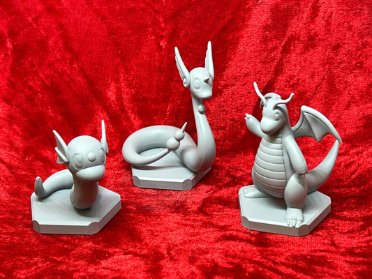 Pokemon #147 Dratini, #148 Dragonair and #149 Dragonite Figures Set Grey TCG Statues