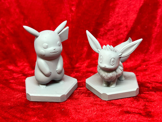 Pokemon #025 Pikachu and #133 Eevee Set Grey TCG Statues