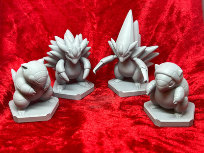 Pokemon #027 Sandshrew, Alolan Sandshrew, #028 Sandslash and Alolan Sandslash Figures Set Grey TCG Statues