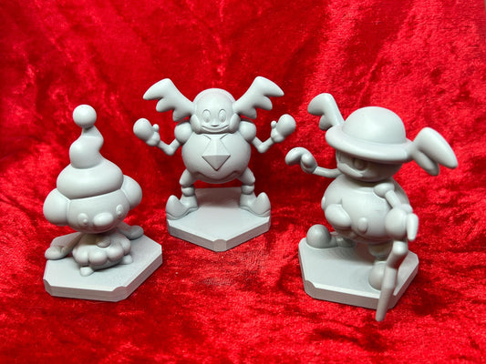 Pokemon #122 Galarian Mr Mime, #439 Mime Jr and #866 Mr Rime Set Grey TCG Statues