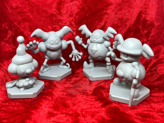 Pokemon #122 Mr Mime, Galarian Mr Mime, #439 Mime Jr and #866 Mr Rime Set Grey TCG Statues