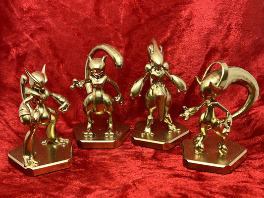 Pokemon #150 Mewtwo, Armoured Mewtwo, Mega Mewtwo X, Mega Mewtwo Y figures Gold TCG Statues Set