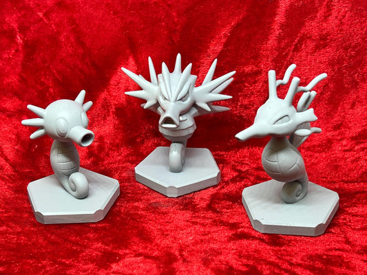 Pokemon #116 Horsea, #117 Seadra and #230 Kingdra Figures Set Grey TCG Statues