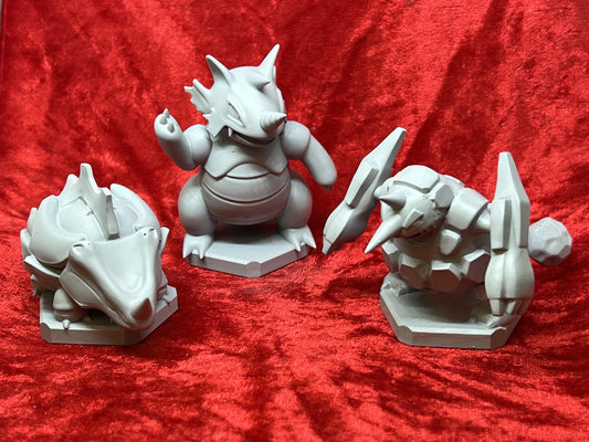 Pokemon #111 Rhyhorn, #112 Rhydon and #464 Rhyperior Figures Set Grey TCG Statues