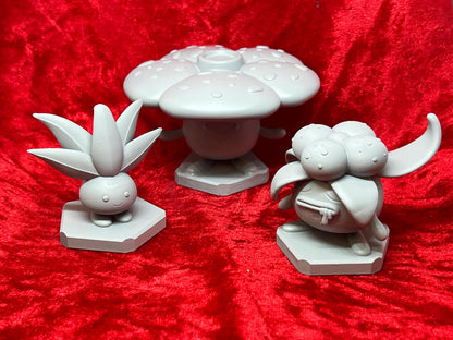Pokemon #043 Oddish, #044 Gloom and #045 Vileplume Figures Set Grey TCG Statues