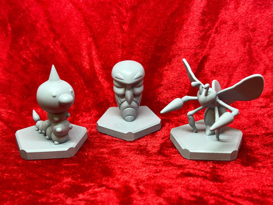 Pokemon #013 Weedle, #014 Kakuna and #015 Beedrill Figures Set Grey TCG Statues