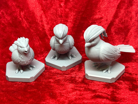 Pokemon #016 Pidgey, #017 Pidgeotto and #018 Pidgeot Figures Set Grey TCG Statues